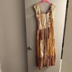 Patchwork Midi Dress in Earth Tones